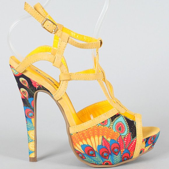 Wild Rose Shoes - Wild Rose Colin-27 Peacock Print Open Toe Sandal